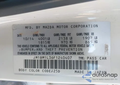 2015 Mazda 3 Touring from USA, damaged, VIN JM1BM1L36F1240407